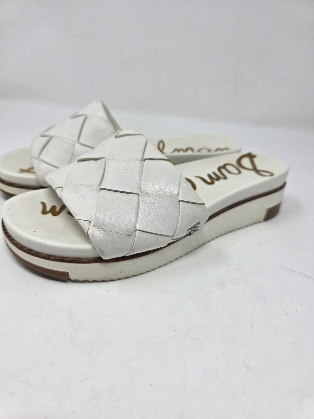 Sam Edelman White Woven Leather Platform Slide Sandals Women’s 6
